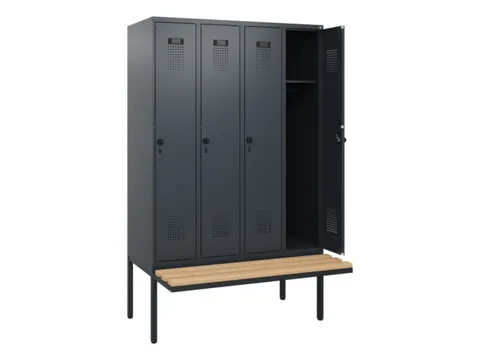 locker met bank,HxBxD 1950x1200x815mm,4vak,vak B 300mm,draaigrendel