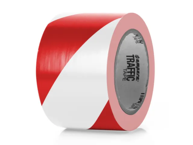 tape,standaardkleur,PVC,rood/wit,band LxB 33mx75mm