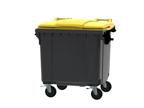 Container 1100 liter vlak deksel Grijs Geel