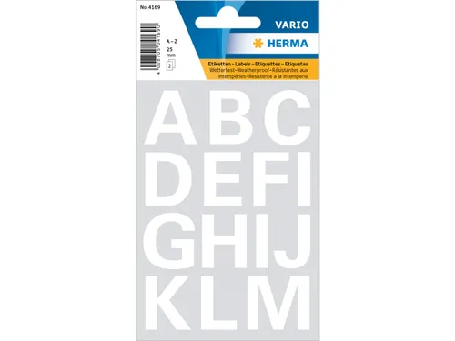 Etiket Herma 4169 25mm Letters A-Z Wit Folie 28 stuks
