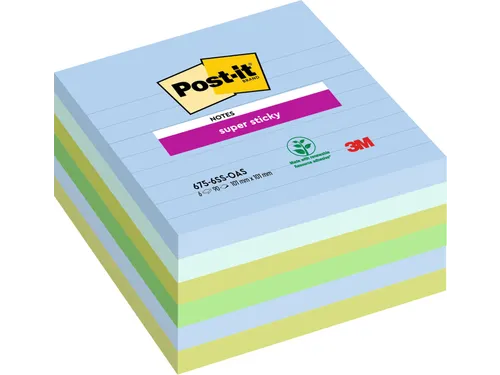 Memoblok Post-it 675-6 Super Sticky 101x101mm Oasis 6 stuks