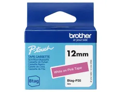 Brother BTAG-P35 labelprinter tape Wit op roze