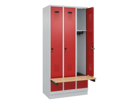 locker met bank,HxBxD 1950x900x815mm,3vak,vak B 300mm,draaigrendel