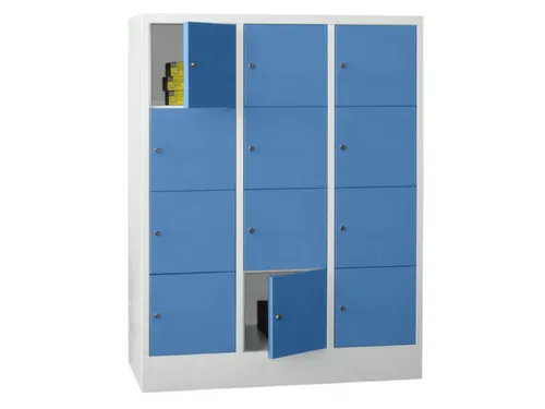 lockerkast,HxBxD 1518x1200x500mm,3x4vakken,RAL7035,front RAL5012