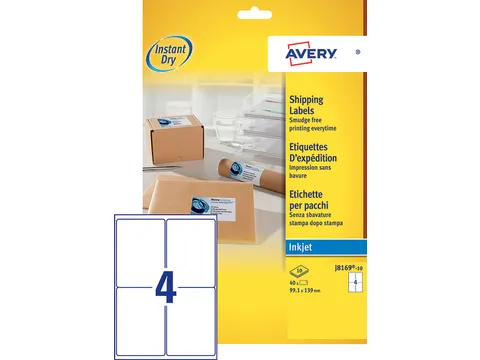 Adresetiket Avery J8169-10 99.1x139mm Inkjet Wit 40 stuks