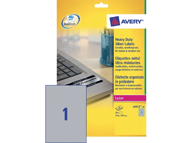 Inventaris etiketten Avery L6013-20 A4 210x297mm Zilver 20 stuks
