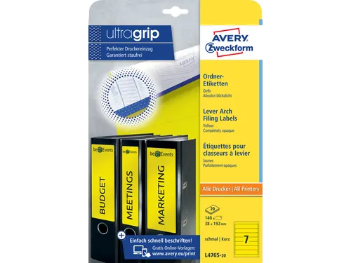 Rugetiket Avery Zweckform smal 38x192mm zelfklevend geel L4765-20