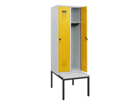 locker met bank,HxBxD 1950x600x815mm,2vak,vak B 300mm,draaigrendel