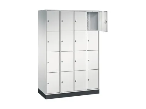 lockerkast,RAL 7035,HxBxD 1950x1220x500mm,4x4vakken,cil.-slot,sokkel