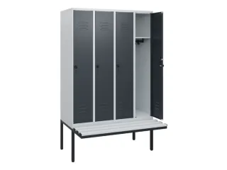 locker met bank,HxBxD 1950x1200x815mm,4vak,vak B 300mm,draaigrendel - 2