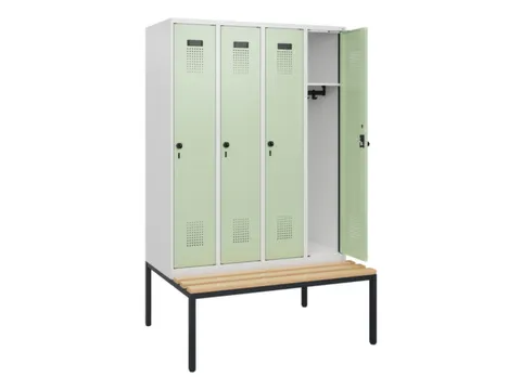locker met bank,HxBxD 1950x1200x815mm,4vak,vak B 300mm,draaigrendel