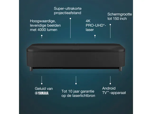 EH-LS800B 4K PRO-UHD smart laserprojector, 4000 lumen, scherm van maxi