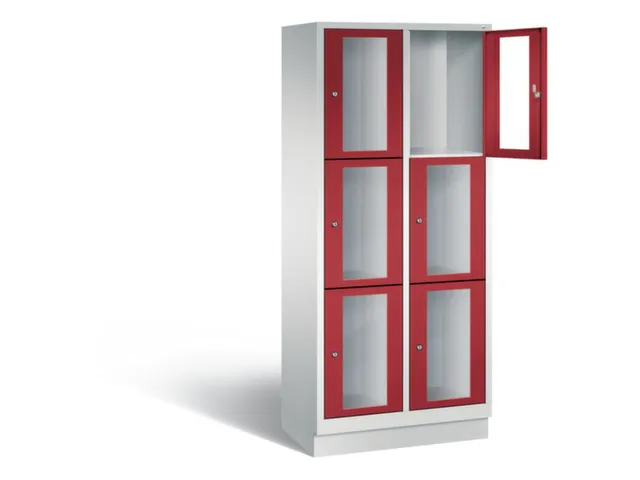 Lockerkast 1800x810x500mm 2x3 vakken Cilinderslot, Sokkel, RAL3003