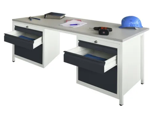 Werkplaatsbureau Bxdxh 1700x800x720mm 6laden Ral7035 Front Ral7016