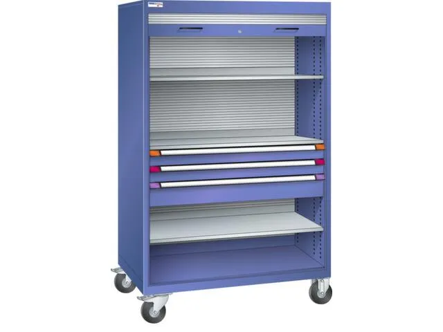 Mobiele roldeurkast,HxBxD 1813x1205x691mm,3xStalen bodem,3lade(n)