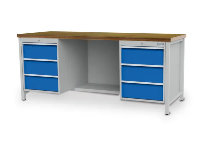 établi HxlxP 860x2000x750mm piètement RAL7040 faces avant RAL5012