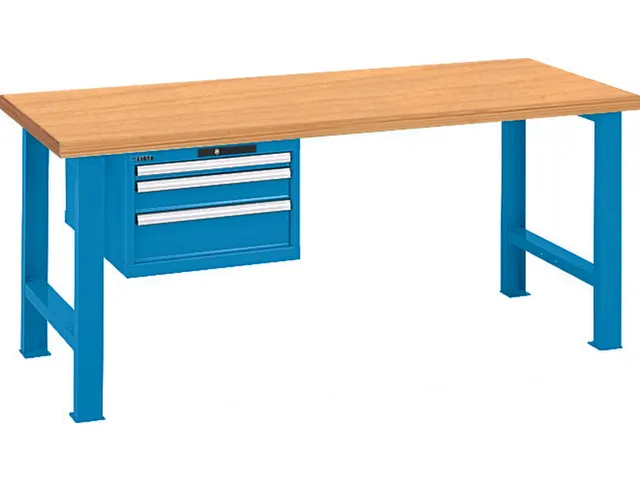 établi,HxlxP 840x1500x750mm,plateau multiplex,laquage RAL5012