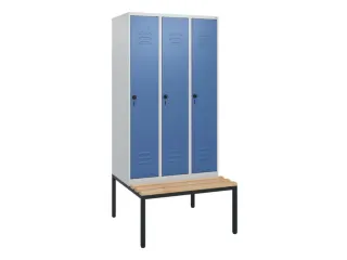 locker met bank,HxBxD 1950x900x815mm,3vak,vak B 300mm,draaigrendel - 1