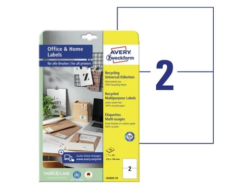 Etiket Avery Zweckform LR3655-10 210x148mm recycled Wit 20 stuks