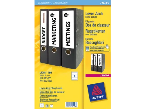 Rugetiket Avery Zweckform breed 61x192mm zelfklevend wit L4761-100