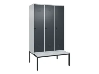 locker met bank,HxBxD 2120x1200x815mm,3vak,vak B 400mm,draaigrendel - 1