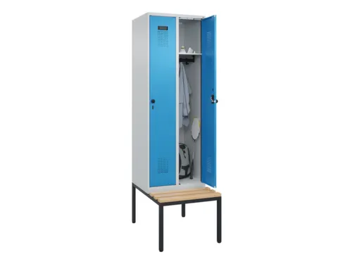 locker met bank,HxBxD 2120x600x815mm,2vak,vak B 300mm,draaigrendel