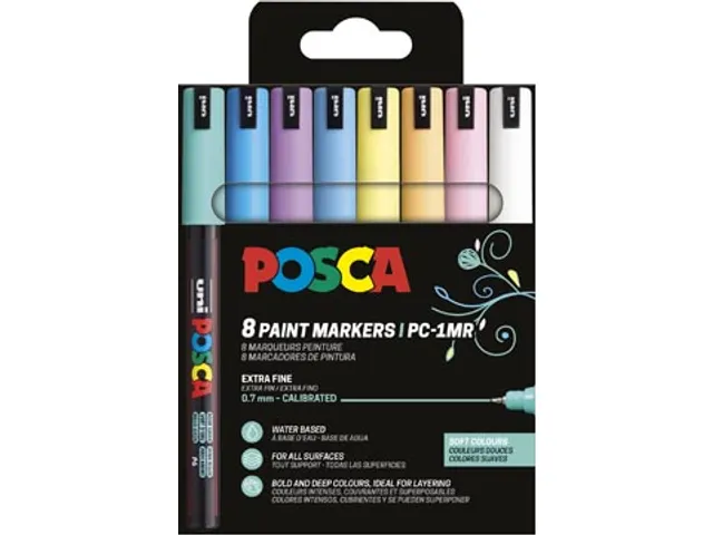 Marqueur peinture Posca PC1MC pointe extra fine 0,7mm assorti pastel 8