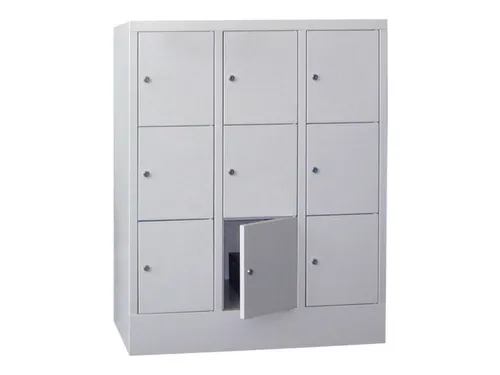 lockerkast,HxBxD 1187x900x500mm,3x3vakken,RAL7035,front RAL7035