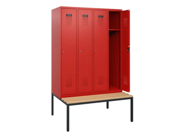 locker met bank,HxBxD 1950x1200x815mm,4vak,vak B 300mm,cilinderslot