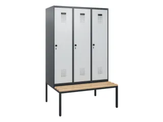 locker met bank,HxBxD 1950x1200x815mm,3vak,vak B 400mm,draaigrendel - 2