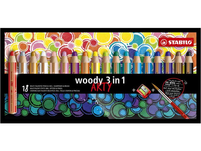 Kleurpotloden STABILO Woody 880/18-1-20 etui à 18 kleuren met puntens | KleurpotlodenWinkel.nl