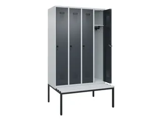 locker met bank,HxBxD 2120x1200x815mm,4vak,vak B 300mm,draaigrendel - 1