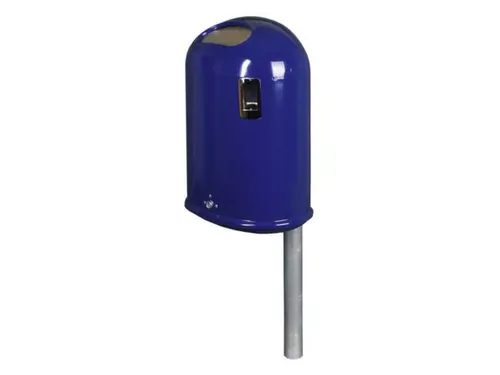 Afvalbak staalplaat met asbak 45 liter ovale opening veerklep blauw