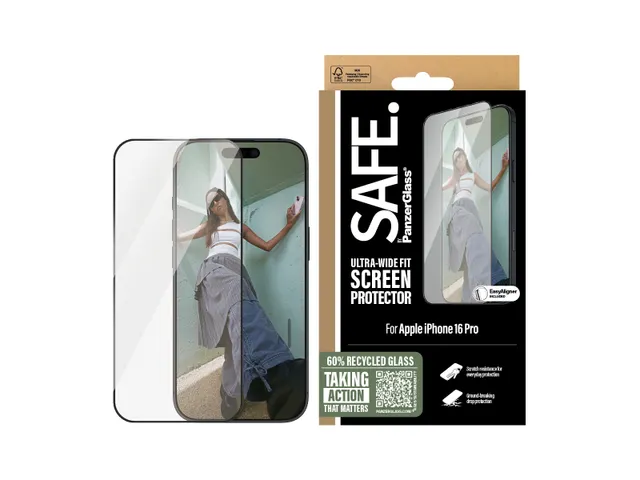PanzerGlass SAFE. by Screen Protection w. Black Frame iPhone 16 Pro