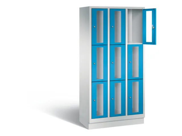 Lockerkast 1800x900x500mm 3x3 vakken Cilinderslot, Sokkel, RAL5012