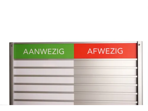 Menoor In-Uit bord 30 namen Aluminium Aanwezig/Afwezig Groen/rood