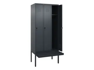 locker met bank,HxBxD 2120x900x815mm,3vak,vak B 300mm,draaigrendel - 2