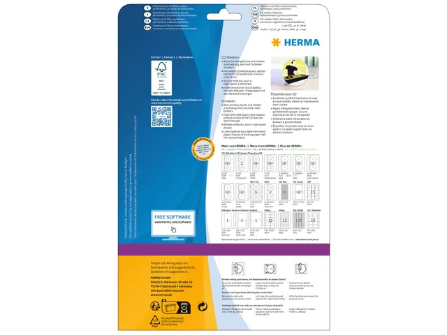 HERMA 8624 CD-etiketten A4 Ø 116mm/18,5mm mat Wit 20 stuks