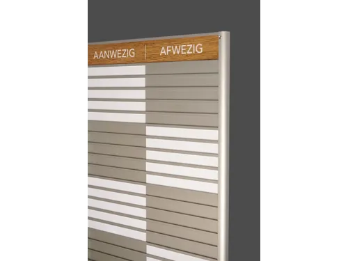 Menoor In-Uit bord 20 namen Aluminium Aanwezig/Afwezig Houtlook