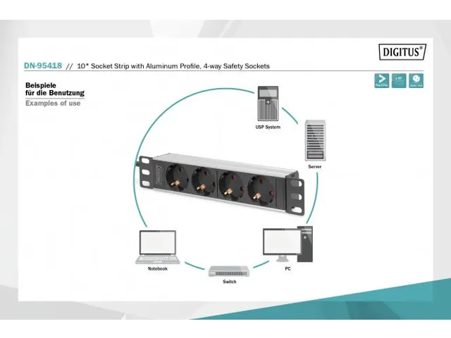 10 Inch Stekkerdoos Met Aluminium Profiel, 4-Voudig Geaard Stopcontact