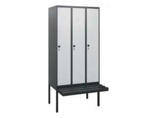 locker met bank,HxBxD 1950x900x815mm,3vak,vak B 300mm,draaigrendel - 1