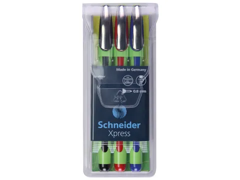 fineliner Schneider Xpress 0.8mm etui 1x zwart, 1x rood, 1x blauw