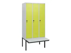 locker met bank,HxBxD 1950x900x815mm,3vak,vak B 300mm,draaigrendel