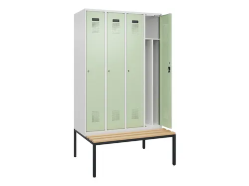locker met bank,voor scheiding van kleding,HxBxD 2120x1200x815mm,4vak