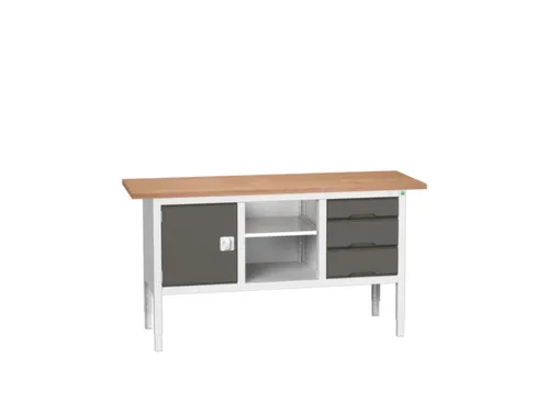 werkbank,HxBxD 830-930x1750x600mm,multiplexblad,uitrusting: 3laden