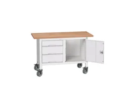 werkbank,HxBxD 830x1250x600mm,multiplexblad,uitrusting: 3laden,kast