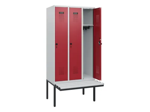 locker met bank,HxBxD 1950x900x815mm,3vak,vak B 300mm,draaigrendel