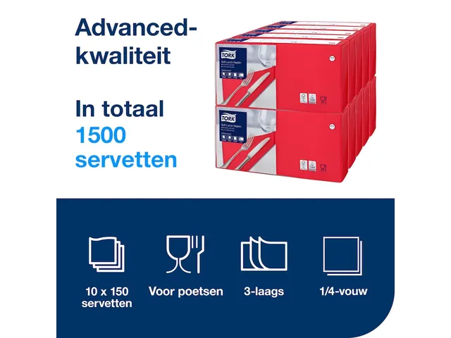 Tork 477861 Soft Lunchservet Advanced Rood 33x33cm