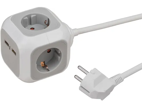 Stekkerblok Brennenstuhl 4 voudig inclusief 2 USB 140cm wit/grijs
