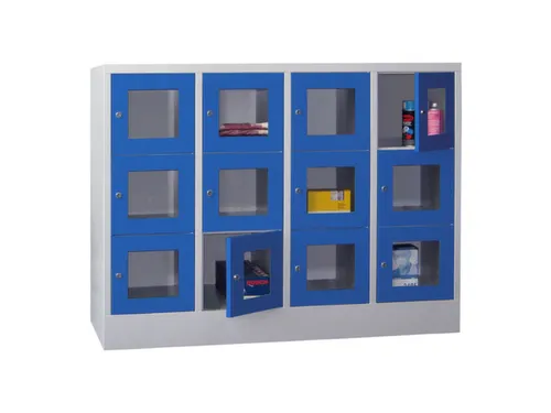 lockerkast,HxBxD 1187x1600x500mm,4x3vakken,RAL7035,front RAL5010